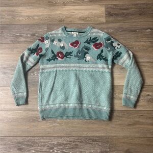Sundance Sweater Bold Botanic Sz XS Light Blue Floral Wool Blend Ski Preppy Cozy
